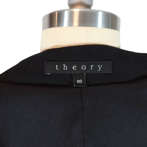 THEORY Black Open Front Lanai Blazer w/ Goat Skin Leather Trim Size 00 - Picture 7 of 9
